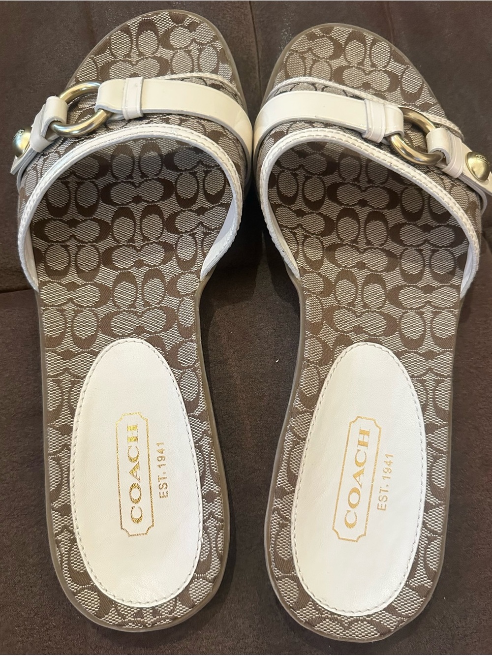 Vintage Coach Brown Signature Slide Mules with Cream Trim Mint Size 9.5 Y2K - Picture 4 of 5